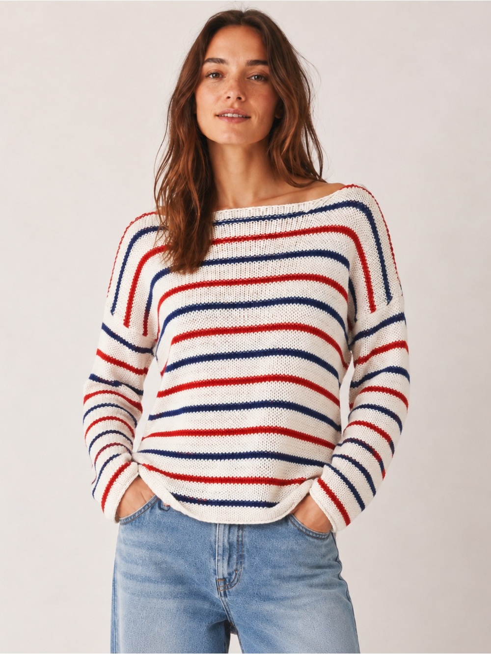 Wooden Ships American Dream Red White Blue Striped Knit Sweater XS/S